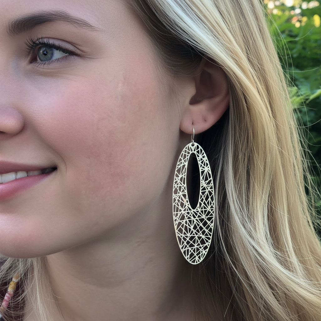 Long Oval Filigree Dangle Earrings