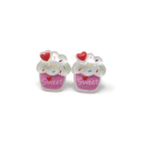Plastic Post or Invisible Clip On Metal Free Cupcake Earrings
