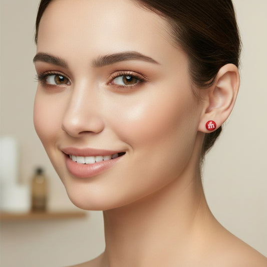 m&M earrings in hand