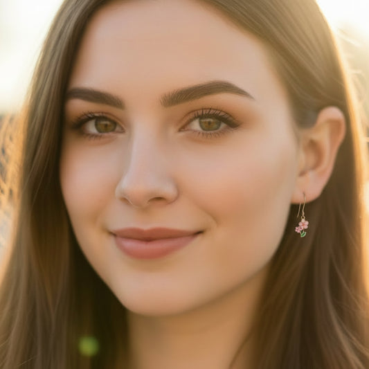 Dainty Pink Flowers Dangle Earrings