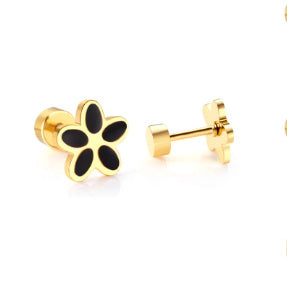 Screw Backs Flower Earrings, PVD 18k Gold Nickel-Free