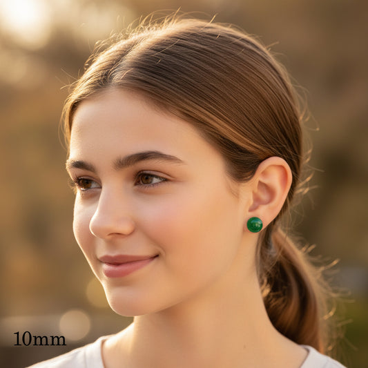 Simulated Jade Stone Earrings, Cabochon Dome Shaped