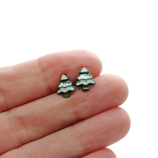 Christmas Tree With Snow Stud Earrings