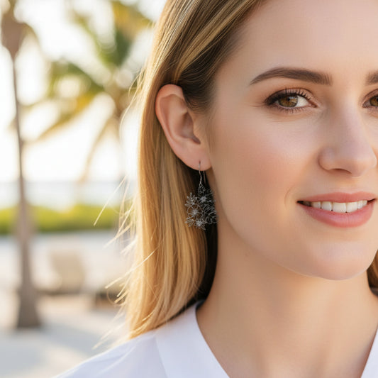 Fine Line Floral Design Dangle Earrings