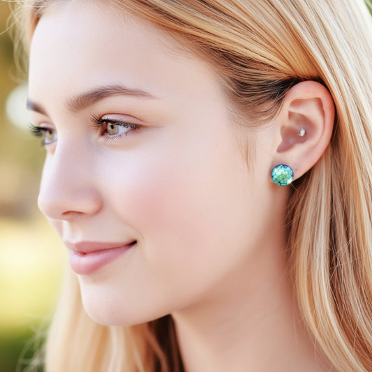 Round Mermaid Scale Stud Earrings