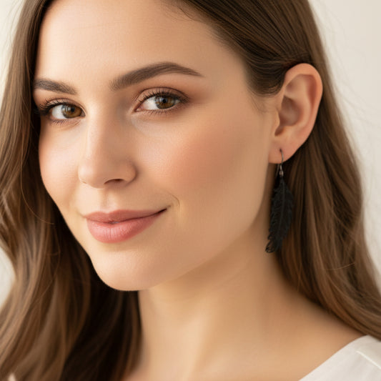 Delicate Feather Dangle Earrings – Lightweight Statement in Black, Silver or White