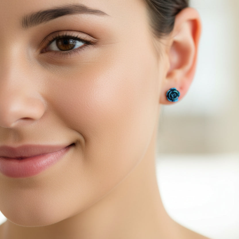 Glitter Rose Stud Earrings, 2 Sizes
