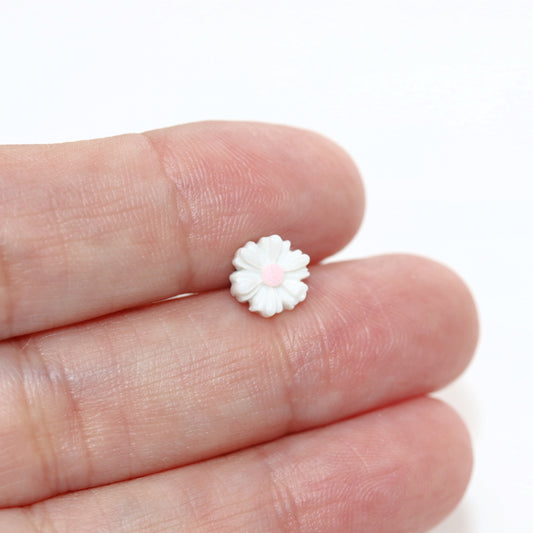 Tiny Daisy Stud Earrings, White/Pink