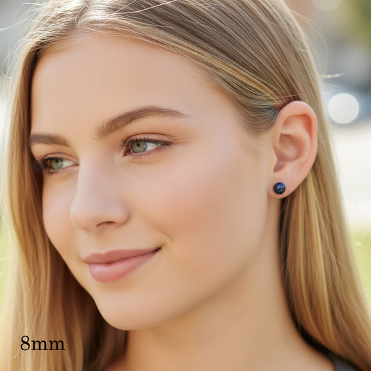 Blue Goldstone Stud Earrings, Three Sizes