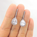 Invisible Clip On Earrings, Pear-Shaped Rhinestone Halo Drop
