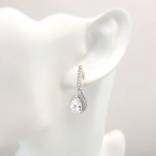 Pear-Shaped Rhinestone Drop Stud Look Invisible Clip On Earrings