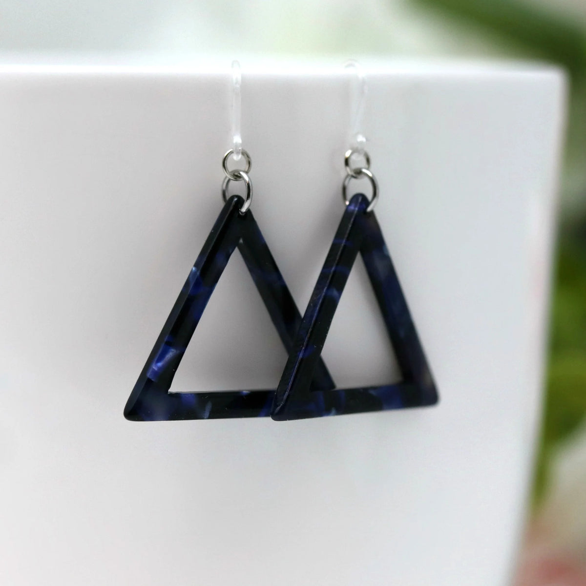 Triangle Acrylic Dangle Earrings, Navy Blue