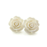 Large 20mm White Rose stud earrings on metal free plastic posts