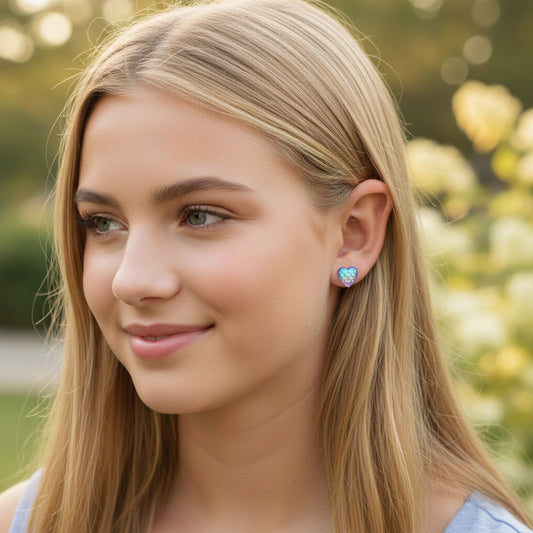 Heart Shaped Mermaid Scale Stud Earrings