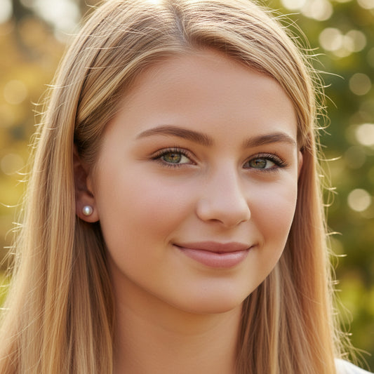 Shell Pearl Stud Earrings, 6mm