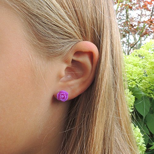 Plastic Post or Invisible Clip On Metal Free Rose Earrings Gift