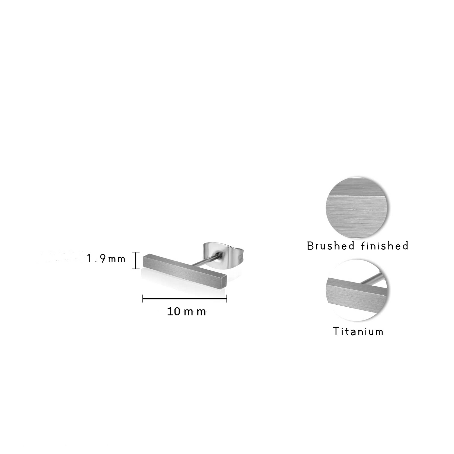 Titanium Bar Stud Earrings, 5mm or 10mm