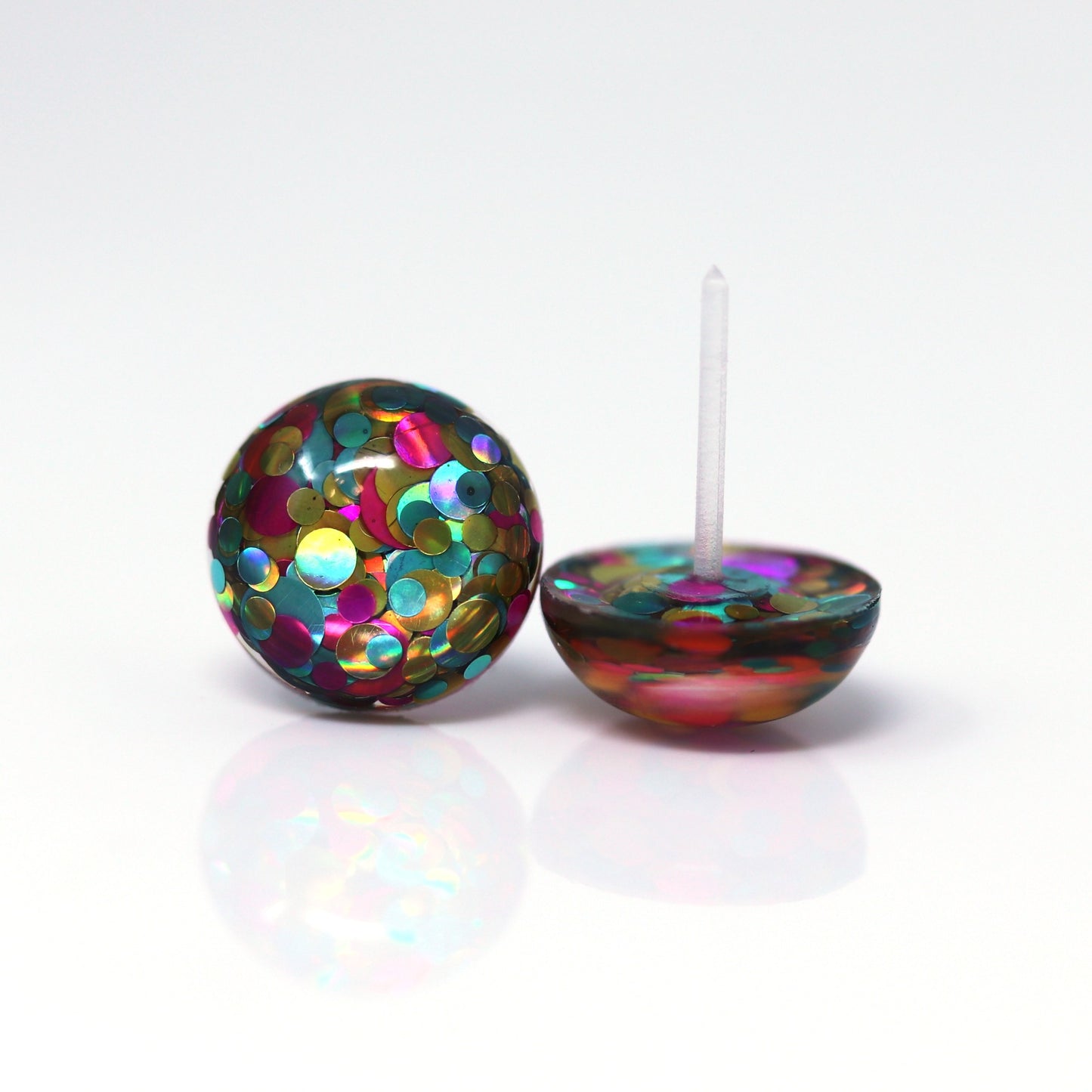 Boucles d'oreilles à tige en résine remplie de paillettes, 12 mm
