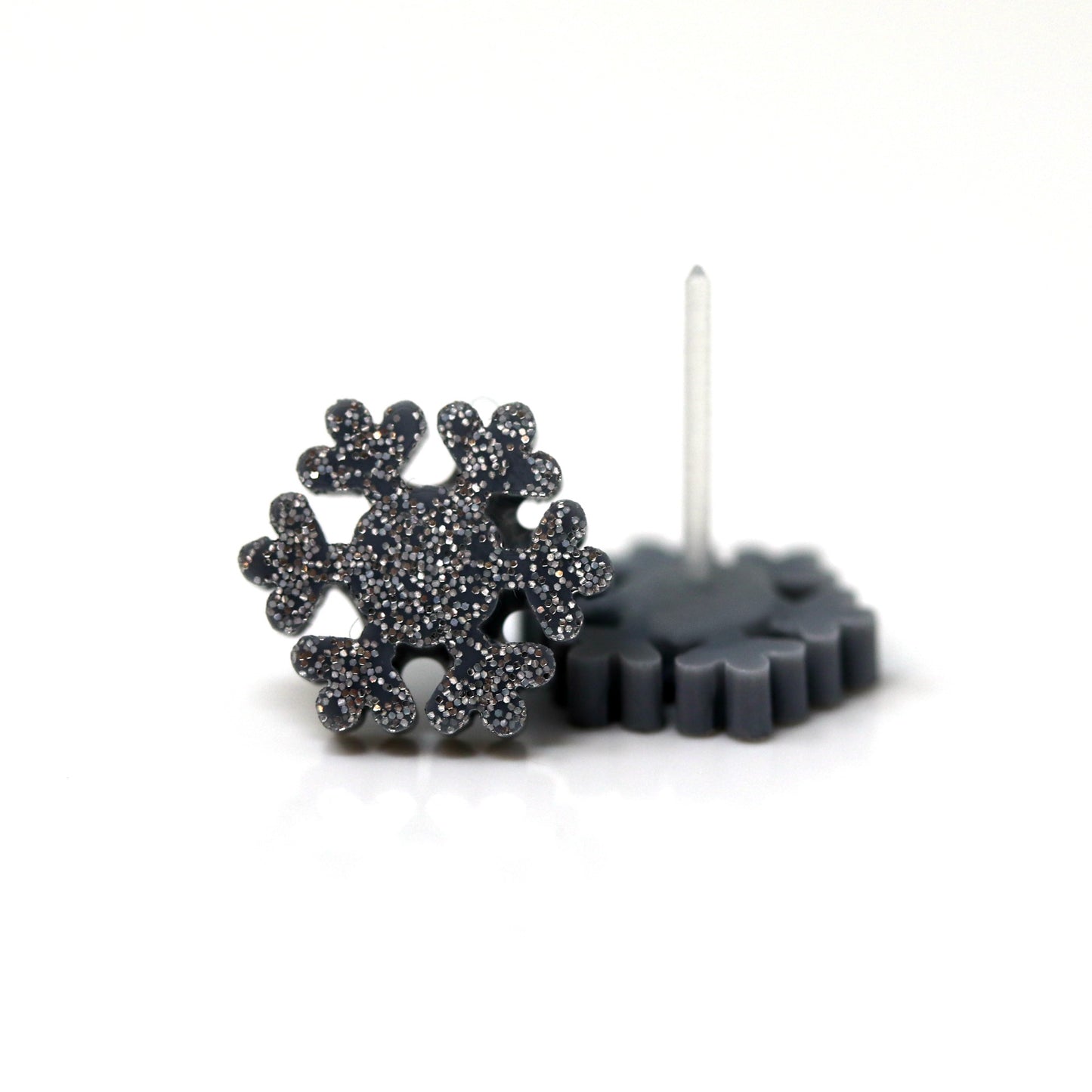 Plastic Post or Invisible Clip On, Glitter Snowflake Earrings