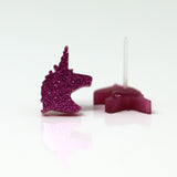 Plastic Post or Invisible Clip On Metal Free, Glitter Unicorn Earrings, 10mm