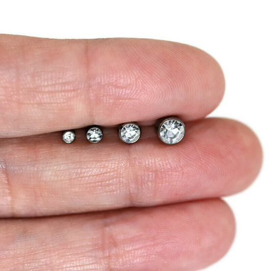 Titanium Bezel Set CZ Stud Earrings