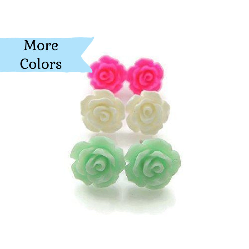Plastic Post or Invisible Clip On Metal Free Rose Earrings Gift Set 10 –  Pretty Smart
