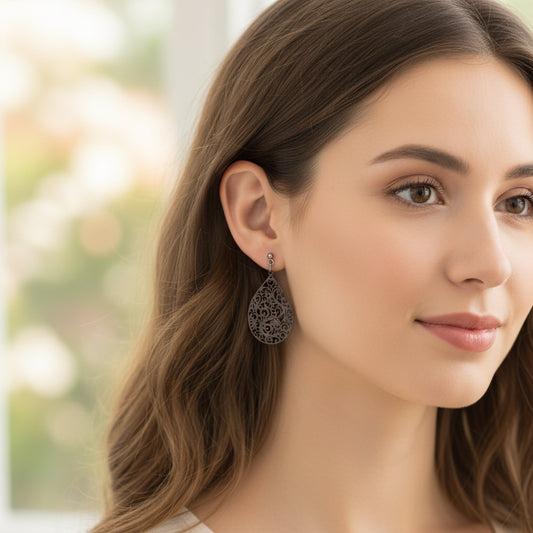 Filigree Teardrop Dangle Earrings - 2 Colors