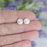 Plastic Post or Invisible Clip On Cabochon (Half Round) Shell Pearl Earrings