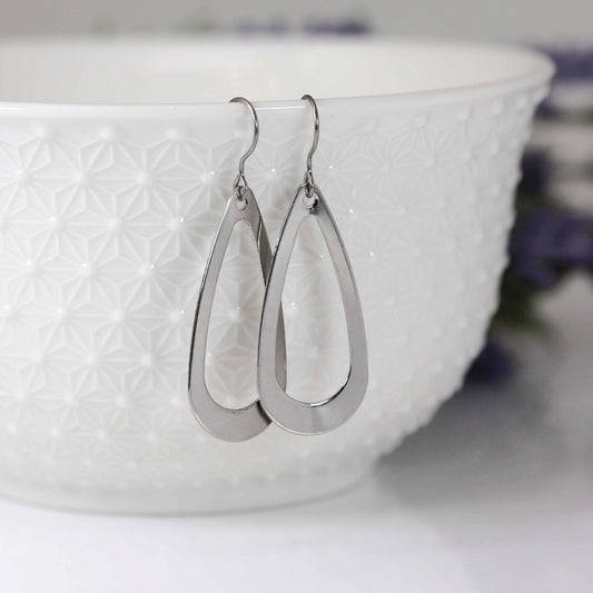 Open Long Stainless Steel Teardrop Dangle Earrings