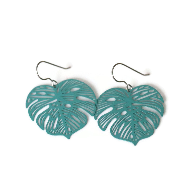 Boucles d'oreilles pendantes en feuille de Monstera, 32 mm - 7 couleurs