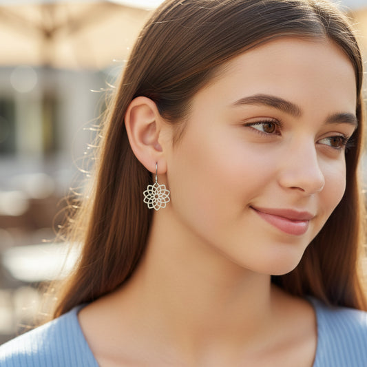 Lotus/Chakra Flower Dangle Earrings