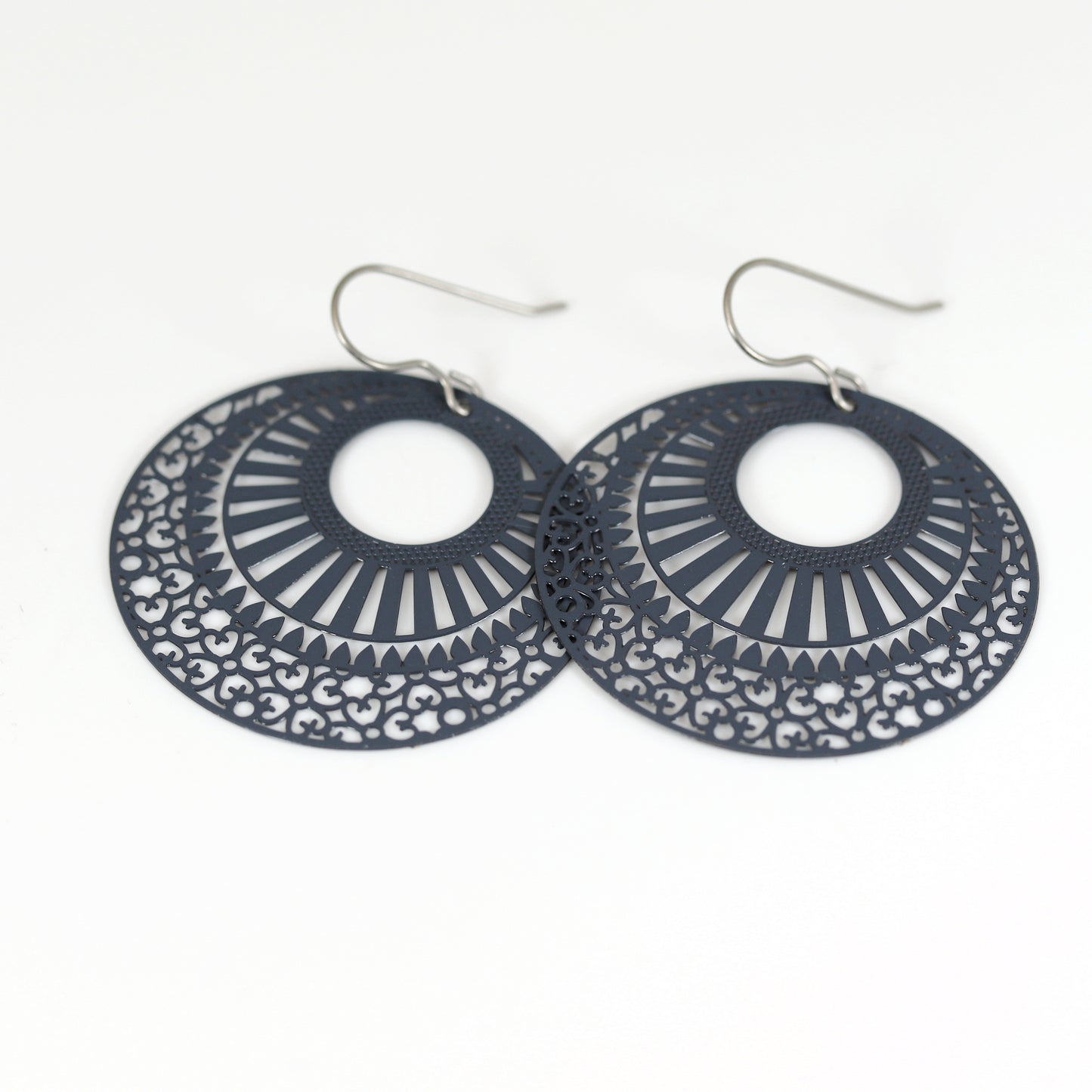 Laser Cut Filigree Circles Dangle Earrings - 4 Colors
