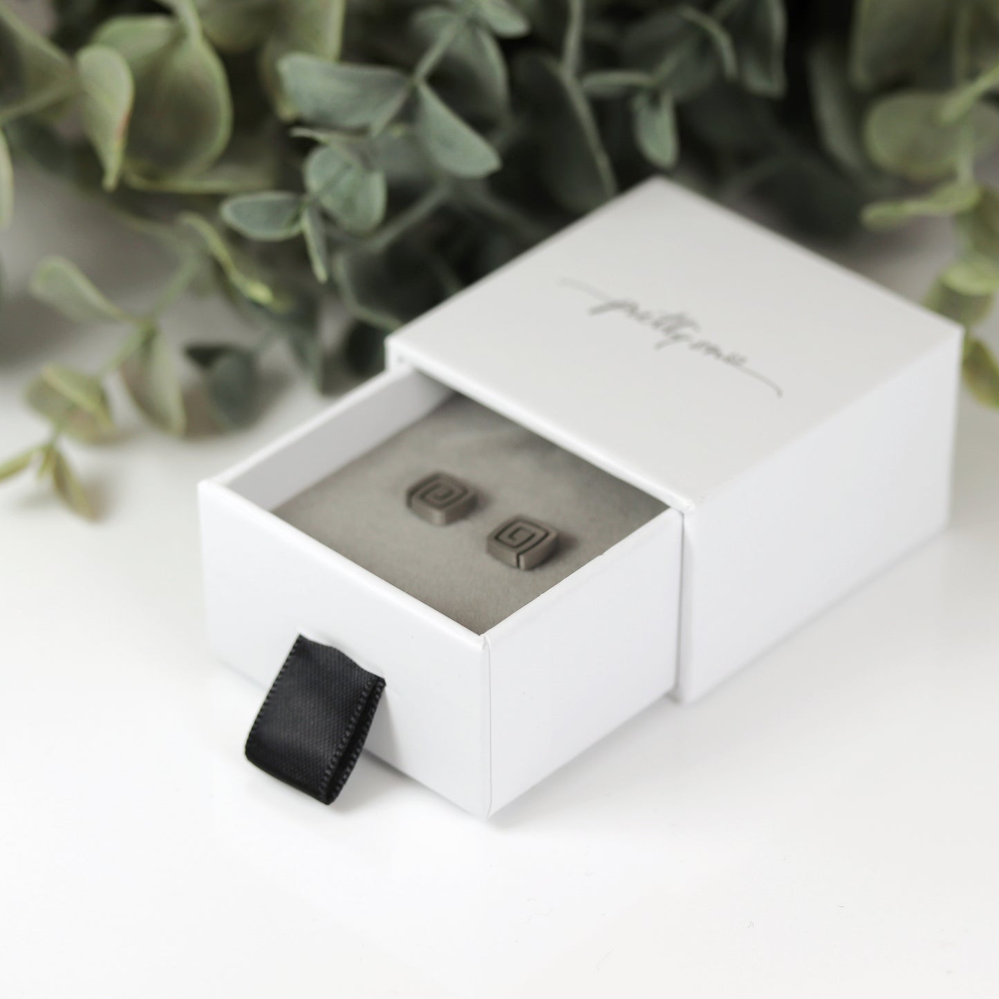 Titanium Square Spiral Stud Earrings