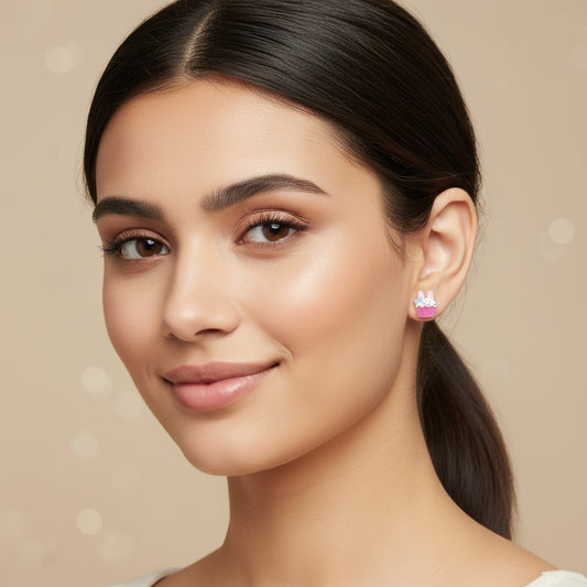 Boucles d'oreilles à tige en forme de cupcake avec oreilles de lapin, 10 mm