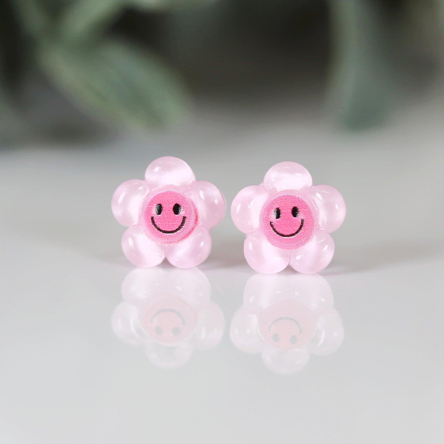 Smiley Face Flower Stud Earrings