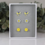 Plastic Post or Invisible Clip On Smiley Face Daisy, Dragonfly, 8mm Yellow Druzy - Gift Set