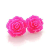 Large 20mm Bright Pink Rose stud earrings on metal free plastic posts