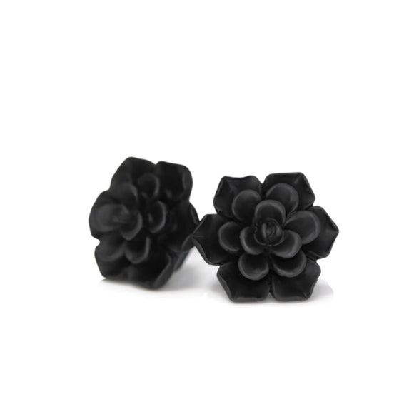 Matte Black Succulent Earrings