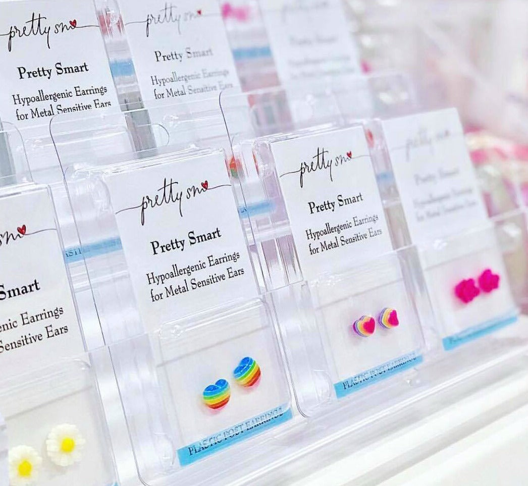 Pretty Smart Plastic Post Earrings in Retail Packaging