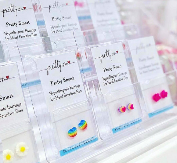 Pretty Smart Plastic Post Earrings in Retail Packaging