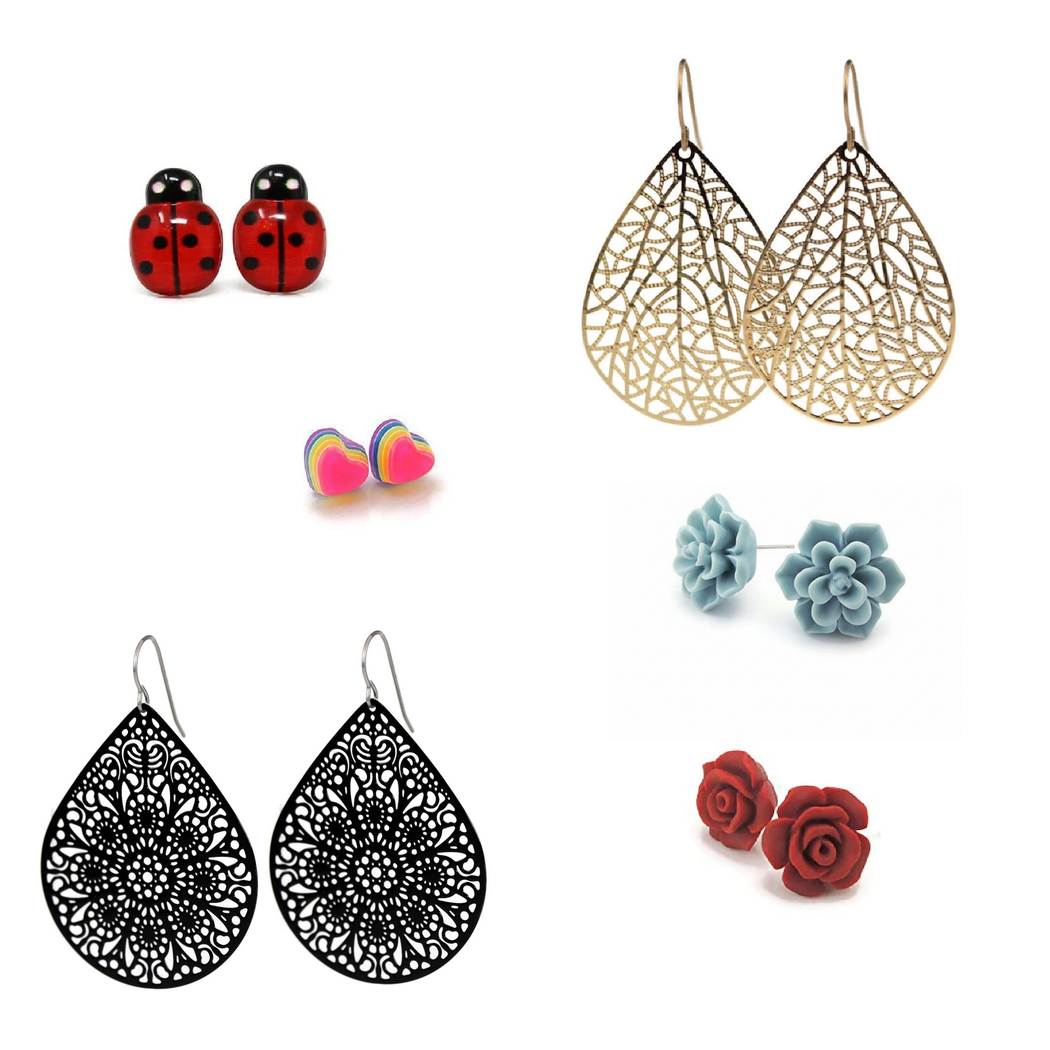 Hypoallergenic Dangle Earrings Filigree Teardrops on model