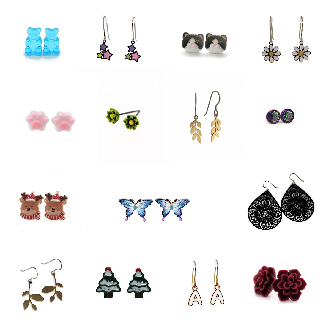 Hypoallergenic earrings Matte Black Succulent 