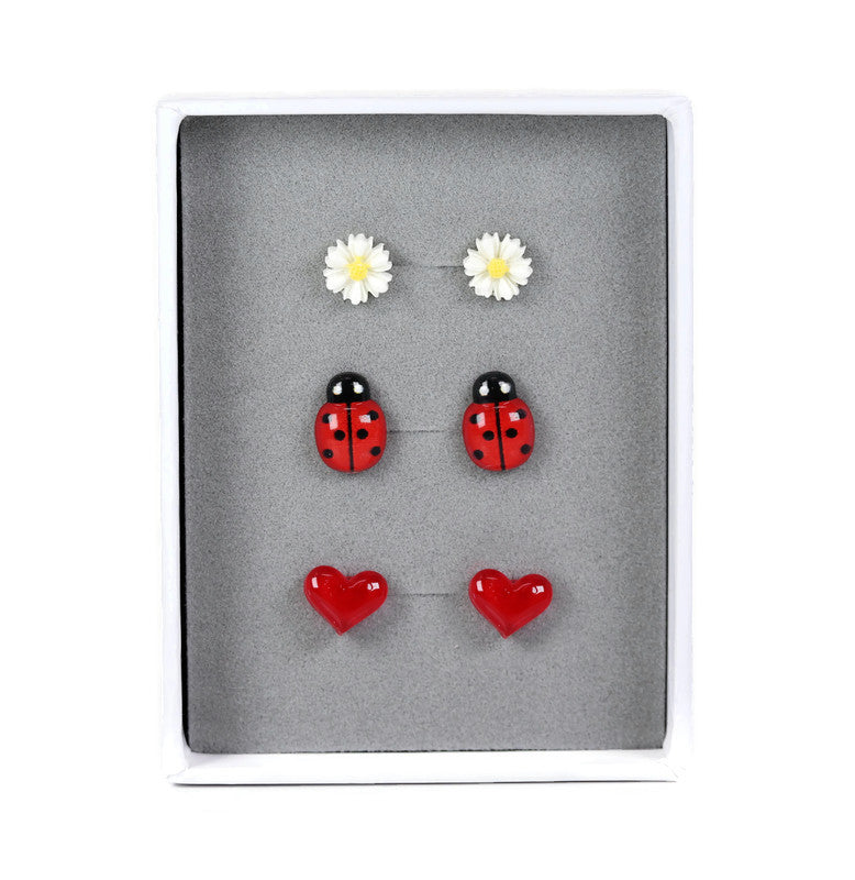 Hypoallergenic Earring Giftset Daisy, Ladybug, Heart