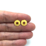 Plastic Post or Invisible Clip On Sunflower Earrings 10mm