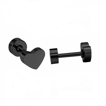 black screw back heart earrings