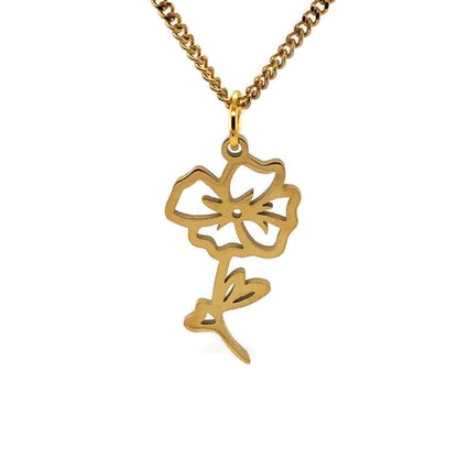 Birth Month Flower Necklace 18K Gold PVD Plated Stainless Steel