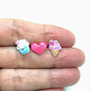 Cupcake, Pink Heart, Ice Cream - Stud Earring Gift Set