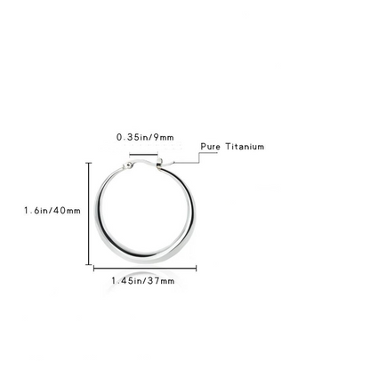 Boucles d'oreilles créoles à fermoir en titane pur, 40 mm