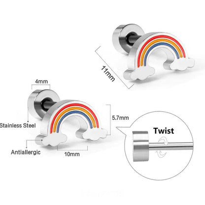 A pair of screw back, rainbow earrings with a gold PVD coating.
