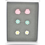 Floral Stud Earrings, Gift Set of Three